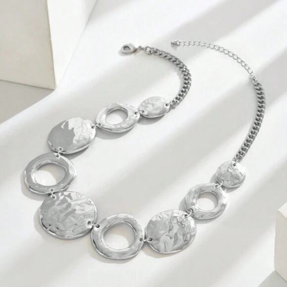 Handmade Silver Contrasting Circles Necklace Choker Stainles… - Picture 3 of 3